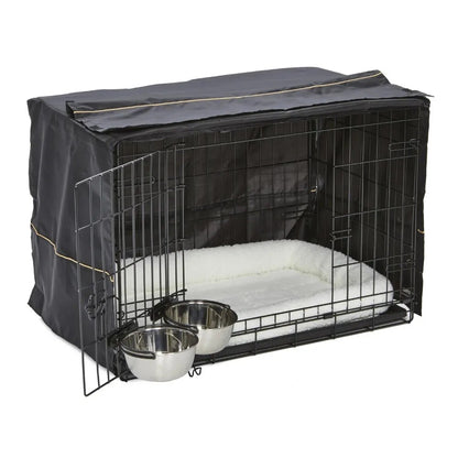 Dog Cage and Wool Pet Bed with 2 Bowls Kit