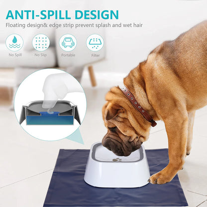 Dog Drinking Bowl Floating Pet Dog Water Feeder Bowl with Waterproof Cloth Mat Splash-free Plastic Water Dispenser