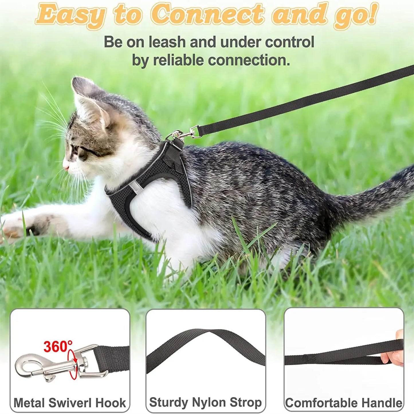 Adjustable Soft Mesh Cat Harness and Leash Set