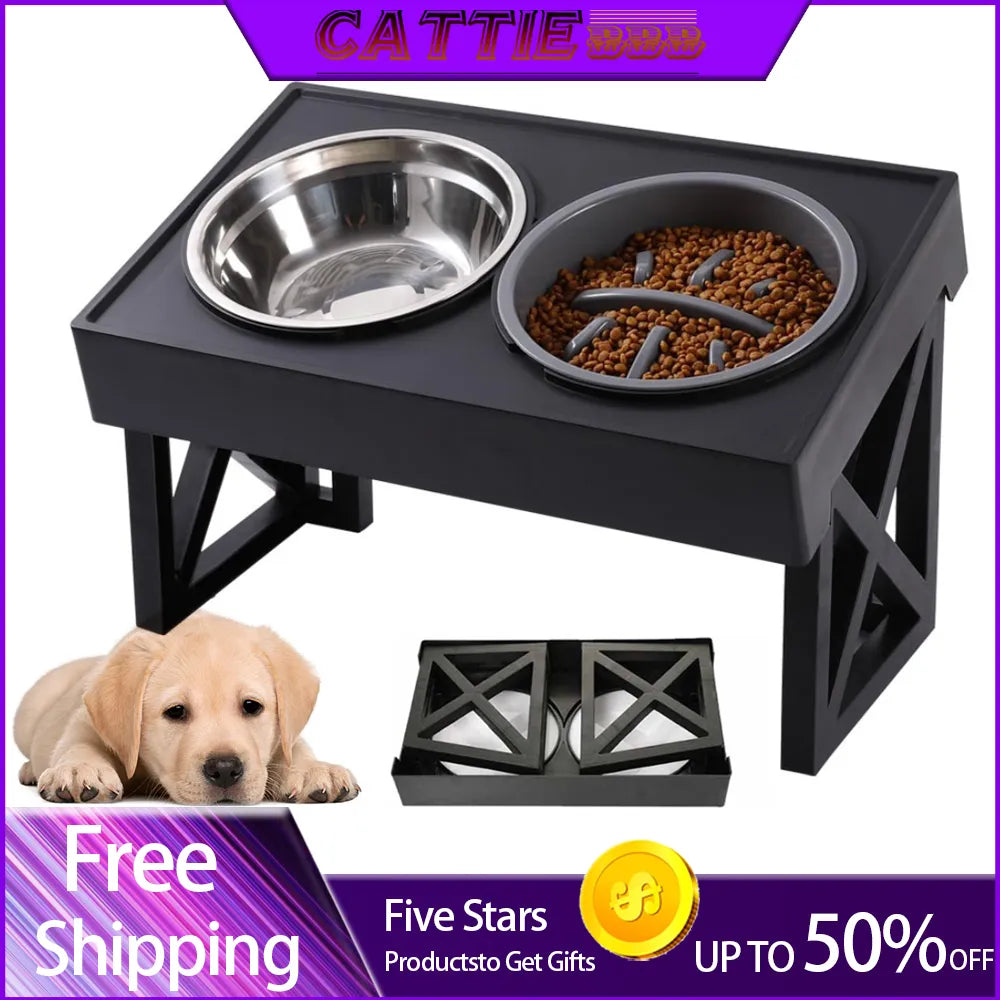 Elevated Adjustable Height Food and Water Dish Bowl Stand