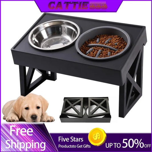 Elevated Adjustable Height Food and Water Dish Bowl Stand