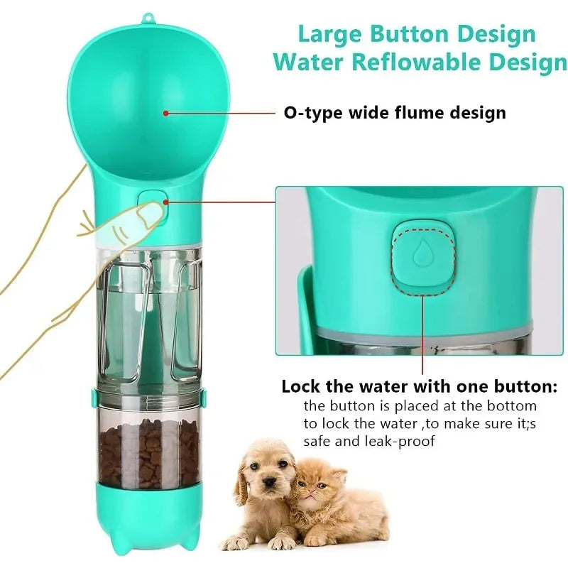 4 in 1 Portable Pet Water Bottle and Food Dispenser