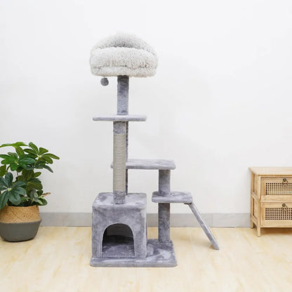 4-Level Grey Cat Tree with Condo and Scratching Pad