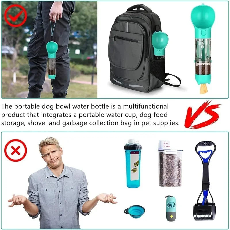 4 in 1 Portable Pet Water Bottle and Food Dispenser