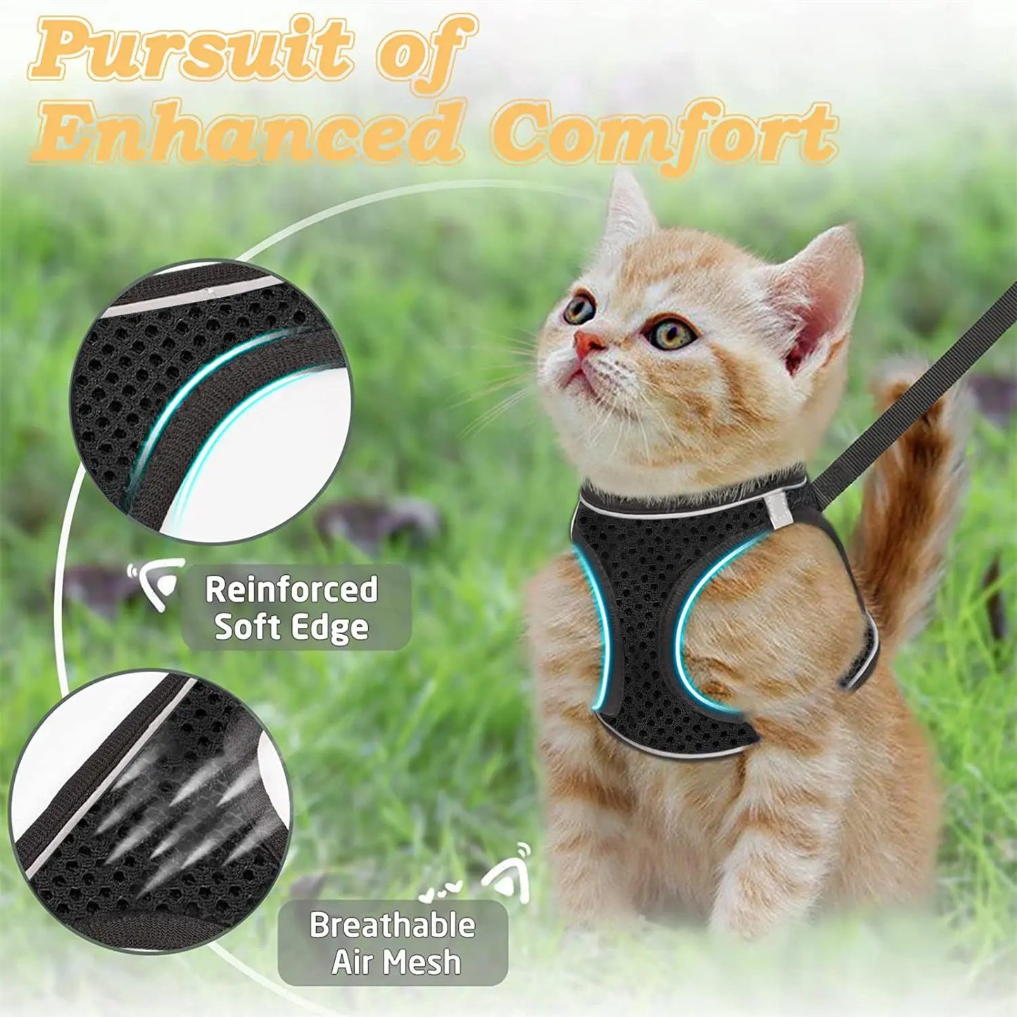 Adjustable Soft Mesh Cat Harness and Leash Set