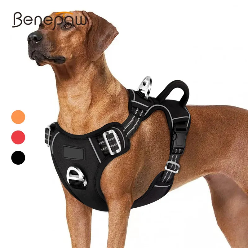 No Pull Reflective Dog Harness with 2 Leash Clips