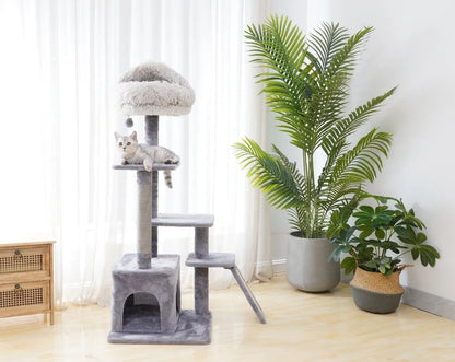 4-Level Grey Cat Tree with Condo and Scratching Pad