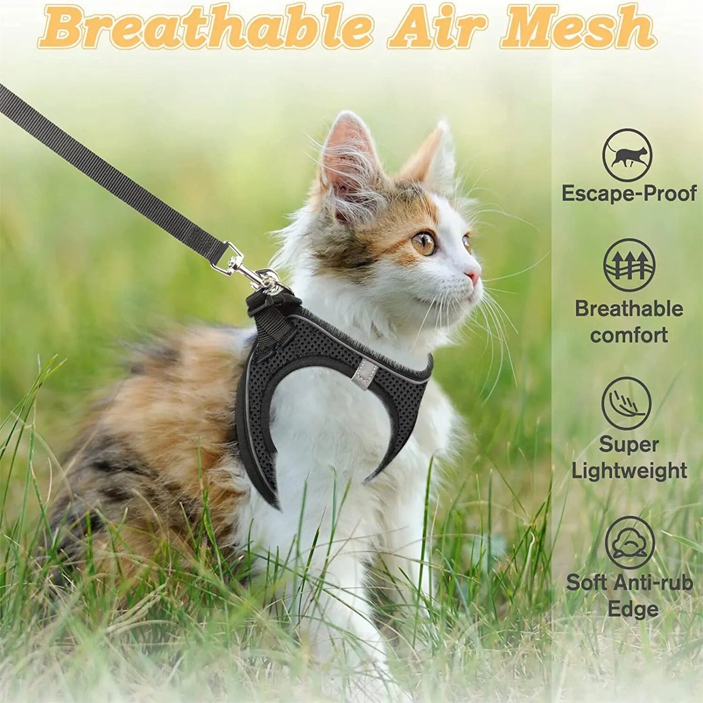 Adjustable Soft Mesh Cat Harness and Leash Set