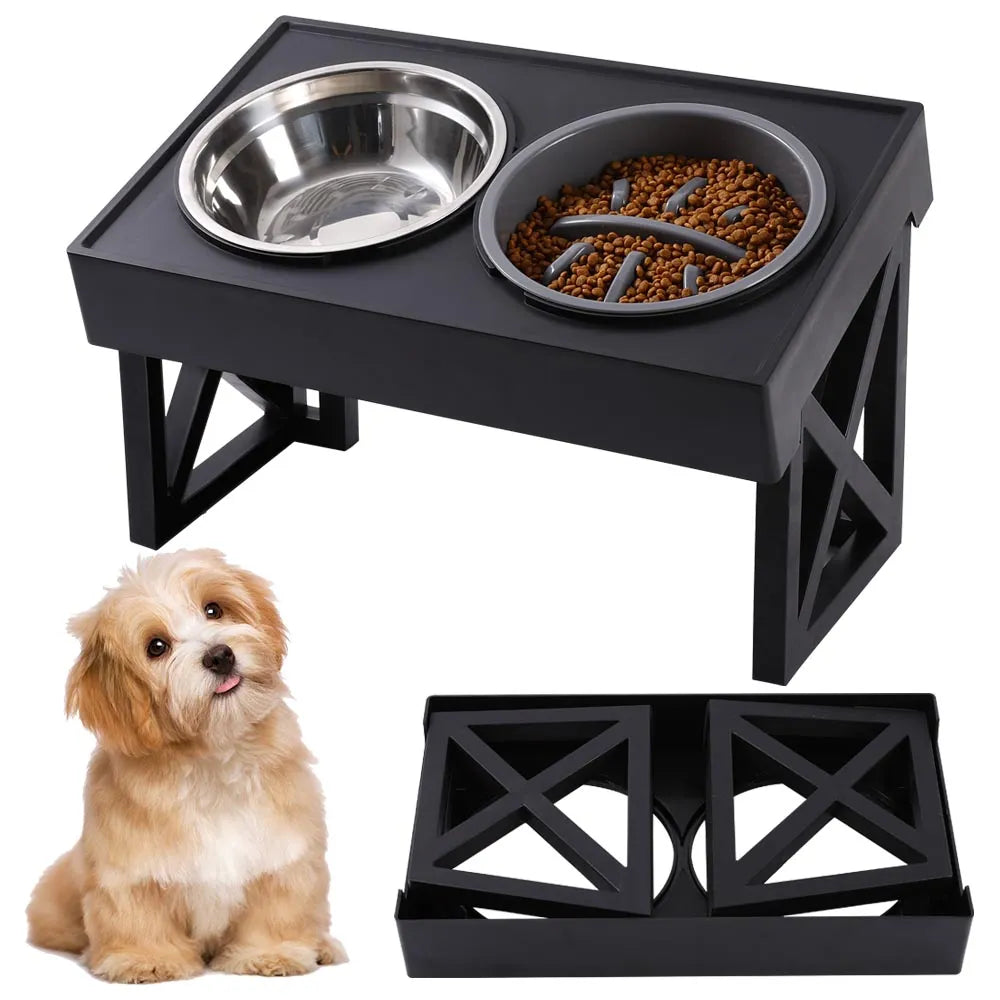 Elevated Adjustable Height Food and Water Dish Bowl Stand