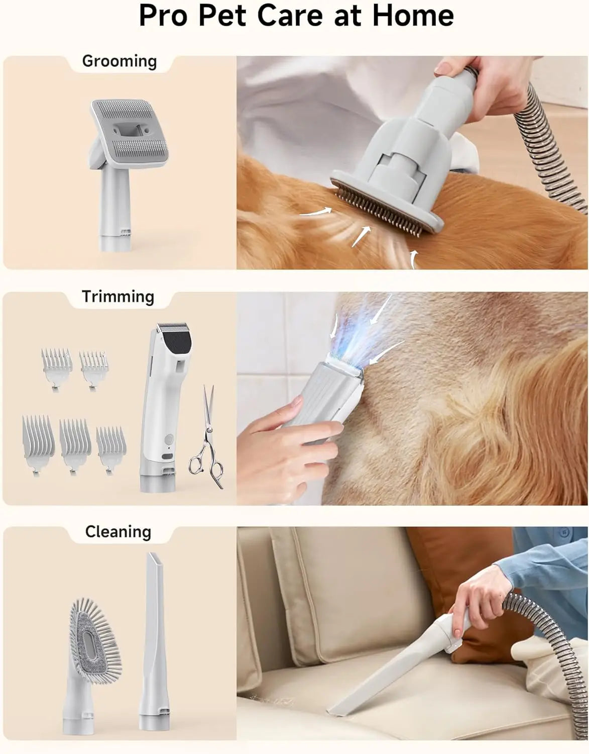 HiCOZY S1+ Pet Grooming Vacuum, Minimum 45dB Pet Friendly Cozy Mode, 12Kpa Dog Vacuum for Shedding