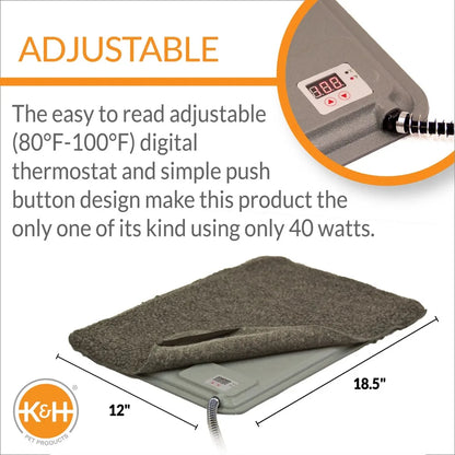 K&H Pet Products Deluxe Lectro-Kennel Heated Pad Gray Small 18.5 X 12.5 Inches